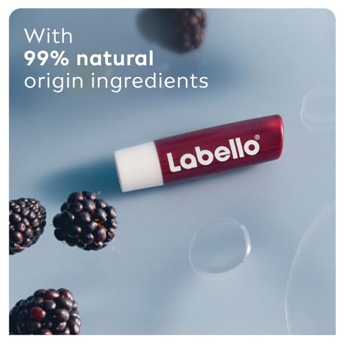 Labello Blackberry Shine Lip Balm, 24H Melt-In Moisture, with Shea Butter and Natural Oils Enriched with Vitamins, with Natural Ingredients, Mineral Oil Free, Vegan, 4.8g