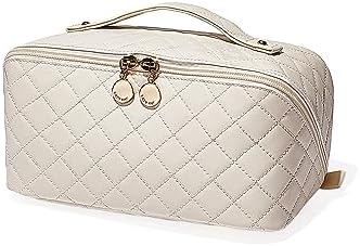 EACHY Travel Makeup Bag,Large Capacity Cosmetic Bags for Women,Waterproof Portable Pouch Open Flat Toiletry Bag Make up Organizer with Divider and Handle