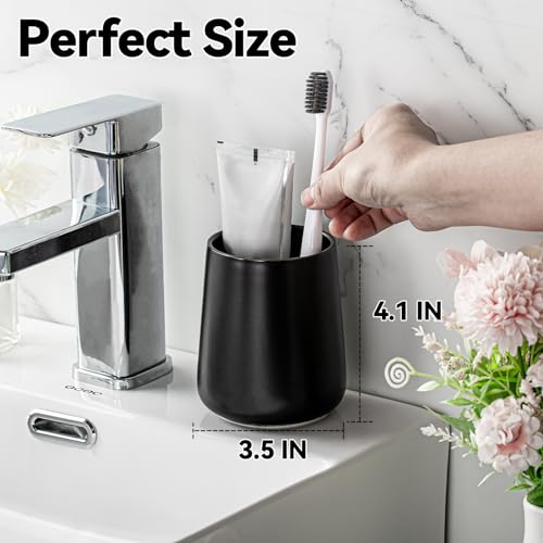 AZMOYAC Ceramic Bathroom Accessory Set 2 Pcs, Toothbrush Holder Set, Foaming Hand Soap Dispenser, Modern Home Aesthetic Bathroom Decor, Bathroom Organizer for Modern Bathrooms, Matte Black