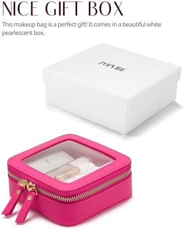 Small Cosmetic Bag for Purse Mini Makeup Bag for School Cute Clear Make Up Pouch for Travel Tiny Leather White Make Up Organizer Case for Backpack Toiletry Bag Waterproof Square Pouch with Zipper