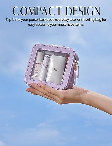 Small Cosmetic Bag for Purse Mini Makeup Bag for School Cute Clear Make Up Pouch for Travel Tiny Leather White Make Up Organizer Case for Backpack Toiletry Bag Waterproof Square Pouch with Zipper