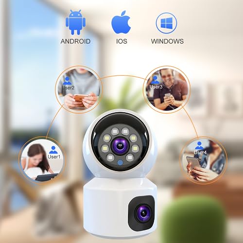 Rubo Safe Live Dual-Lens 4M WiFi Security Camera Indoor, 355° Views Pan/Tilt Home CCTV Camera with 2 Way Audio, One-Touch Calling, Smart Person Detection, 2.4G/5G Dual-Band WiFi,