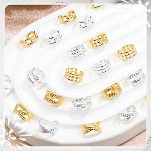 tewiaii 32 Pcs Hair Jewelry for Braids Gold&Silver Hair Cuffs Adjustable Braid Jewelry Non-Piercing Ear Clips Multi Style Loc Dreadlock Accessories for Women and Girls (Style3(32Pcs))