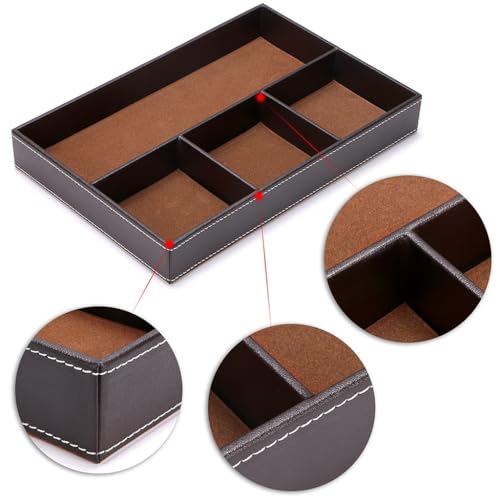 Tazweeq 4 slots Desk Drawer Organizer,PU Leather Drawer Storage Organizer Divider for Office Desk Supplies Value Collection and Accessories Multi-Purpose Storage Desktop Organizer Tray(Brown)