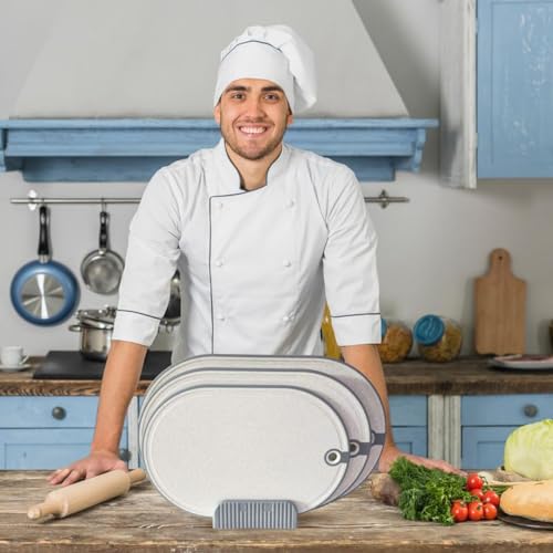 BIGTHREE Chopping Board Set with Storage, 3 Piece Wheat Straw Cutting Board Set, Thick Chopping Board for Meat Veggy Fruit Food, Easy Grip Handle, Cutting Tool Kitchen Cook Supplies