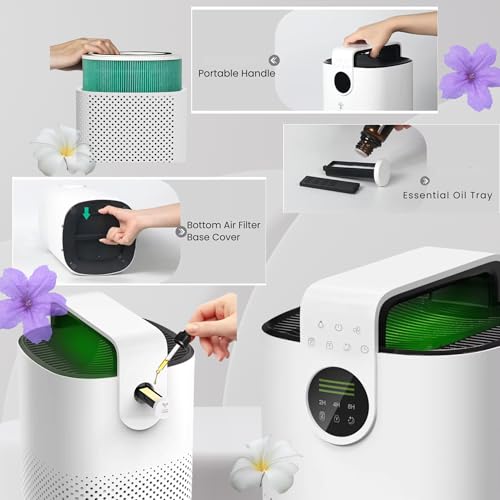 ARIA Portable Air Purifier | HEPA13 Filter | Covers 100m² | PM2.5 Monitor | Touch Controls, Quiet | Air Filter Change Alert | CADR 260m³/hr | Essential Oil Tray | Removes Odor Dust Pet Allergens