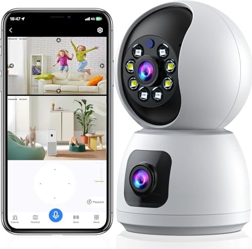 Dual lens Camera HD 4MP Wifi & 4G Sim dual system Smart security Camera 360° indoor, Two way Audio Human Intrusion Detection, Day & night vision Phone alert.
