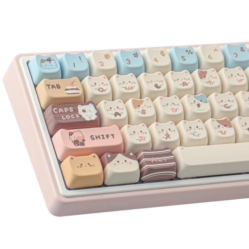 GraGra PBT Keycaps, Profile Cute Keycap Set, Cute Cat Dye-Sublimation Keycap, More Beautiful for Home Office Computers Mechanical Keyboards, Keyboard Accessories, for Women Girls