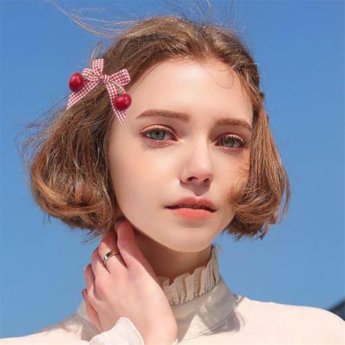 KWSLIN 10 Pack Cherry Strawberry Bow Hair Clip, Cute Red Alligator Clips Bow Bow Hairpin Ponytail Hair Accessories Fruit Hair Barrettes for Kid Teen Girls Women, 5 Style