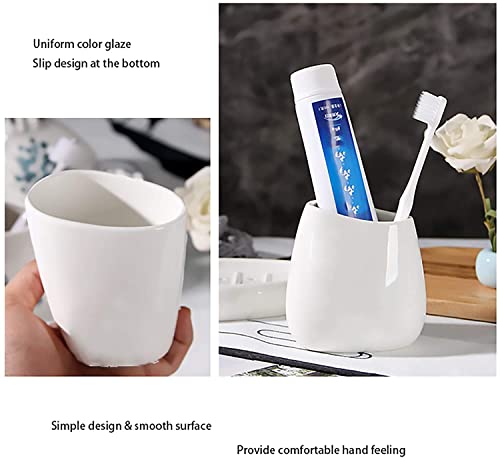 TOMVAES 5 Pieces Ceramic Bathroom Accessory Set, Bathroom Vanity Countertop Accessory Set, Include Soap Dispenser, Toothbrush Holder, 2 Tumbler, Soap Dish