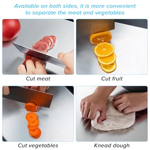 Yakiter 39 x 28cm Kitchen Cutting Board, 304 Stainless Steel Cutting Board for Kitchen & Meat Cheese Vegetable Fruit, Double-Side using, Easy-Grip Handle