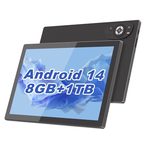C idea10.1 Inches Tablet,Android 14 Tab,5G Tablet Dual SIM 8GB RAM 1TB ROM,10000mAh Battery With Bluetooth Keyboard,Mouse and Speaker CM8200plus (Black)