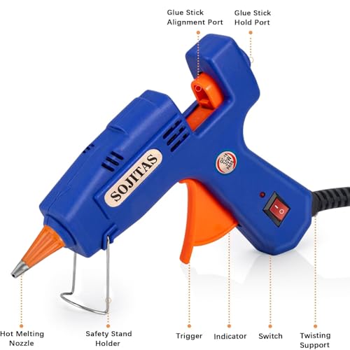 SOJITAS Mini Hot Glue Gun 30W with 50pcs Glue Sticks 7 x 20cm Length for DIY, Small Hot Melt Glue Gun Nozzle for Kids
