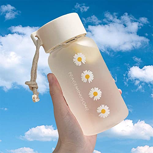 ELECDON Frosted Water Bottle, ELECDON Leakproof Portable Small Daisy Transparent Plastic Frosted Travel Tea Cup for Kids, Adults, Gym, School, Sport, Cycling 500ML