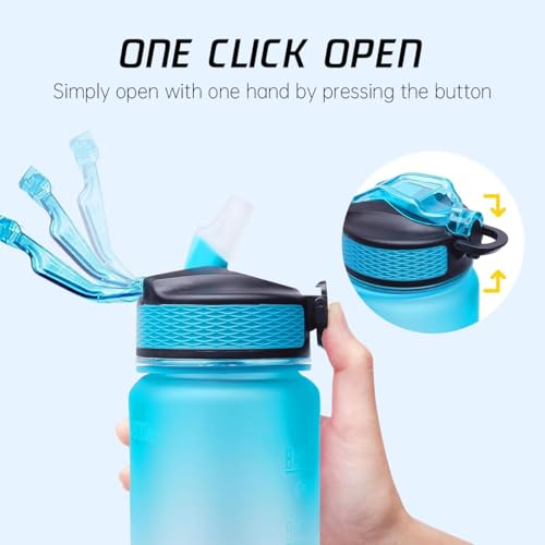 ECVV® 1L Motivational Water Bottle with Time Marker & Encourage Phrase - BPA Free, Leakproof Wide Mouth, Fast Flow Technology, Perfect for Daily Hydration(Blue Purple)