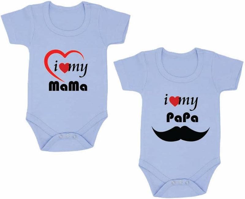 Pack of 2 Unisex Baby Romper with Mama and Papa Printed Design for Newborns,Infants, Toddlers Short Sleeve Jumpsuit Snap Closure for Easy Diaper Changes Ideal for Baby Shower