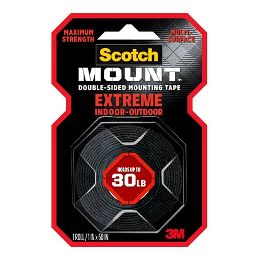 Scotch Mount Extreme Strong Tape 1 in x 60 in roll (25.4mm x 1.52m), 1 roll/pack | Holds 13.6kg whole role | Black color | Maximum strength| indoor and Outdoor | No Tools | Double Sided Adhesive Tape