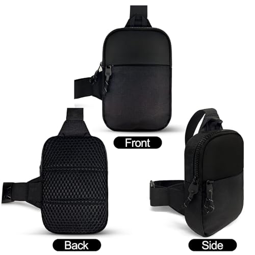 Small Sling Bag for Women and Men, Crossbody Bags Trendy with Extended Strap, Lightweight Chest Bag, Men Women Small Waterproof Crossbody Bag, Casual Phone Chest Bag for Travelling Hiking (Black)
