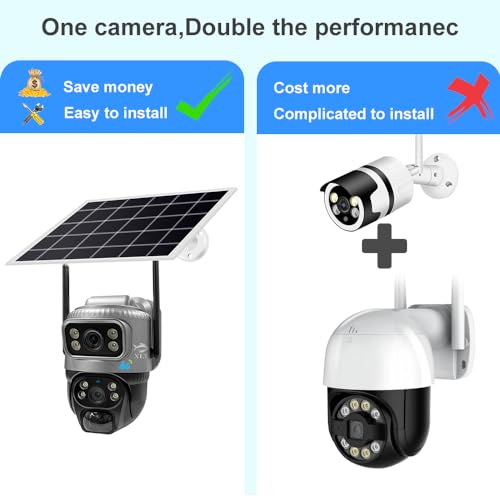 XLT 4G Sim Card Solar Camera PTZ 360°View Solar Powered Outdoor Security Camera with Dual Lens Night Vision, AI Human Detection, Two Way Audio, IP66 Works with Apps - 3MP