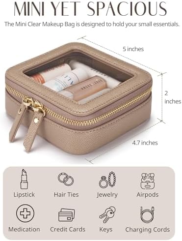 Small Cosmetic Bag for Purse Mini Makeup Bag for School Cute Clear Make Up Pouch for Travel Tiny Leather White Make Up Organizer Case for Backpack Toiletry Bag Waterproof Square Pouch with Zipper