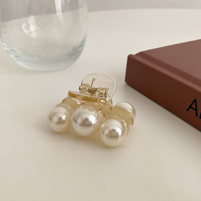 3Pcs Hair Claw Clips for Women,Pearl Jaw Clips, Hair Claw Clamps Champagne Pearl Hair Barrettes Hair Clips Pins Ties Hair Medium Small Non Slip Clips Hair Accessories for Women and Girls