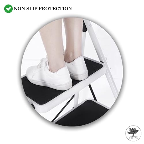 Sulfar Foldable Ladder 5 Steps, Home Ladder Folding Step Stool with Wide Anti-Slip Pedal, Adults Folding Sturdy Steel Ladder for Home, Kitchen, Garden, Office