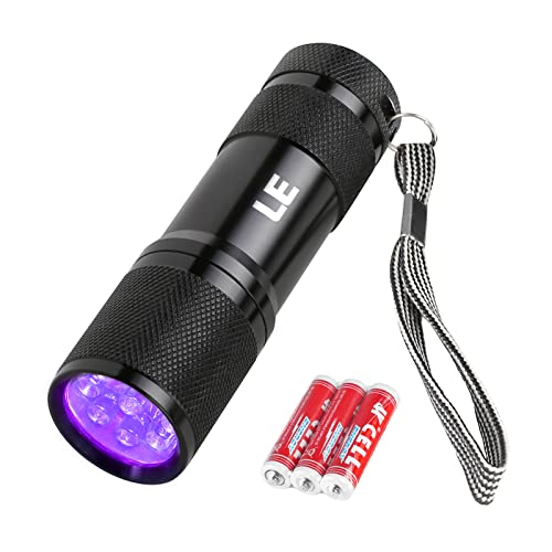 Lepro UV Flashlight, Black Light UV Torch, 9 LED 395nm UV Light, Blacklight Detector for Pet Urine, Stain, Bed Bugs, Scorpion and More, Ultraviolet Flashlight Mini, 3 AAA Batteries Included