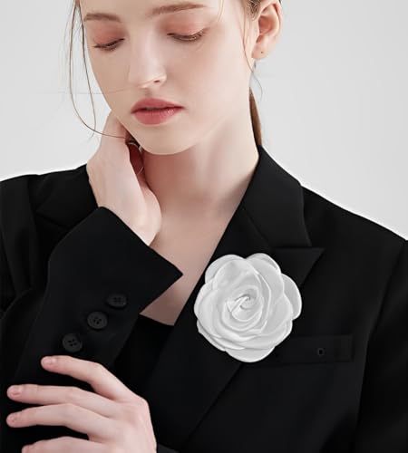 Dainty Satin Rose Flower Brooch for Weddings & Events � 10cm Handmade Fabric Floral Pin with Clip, Dual-Purpose Lapel Accessory Jewellery for Women & Men (Gift Box)