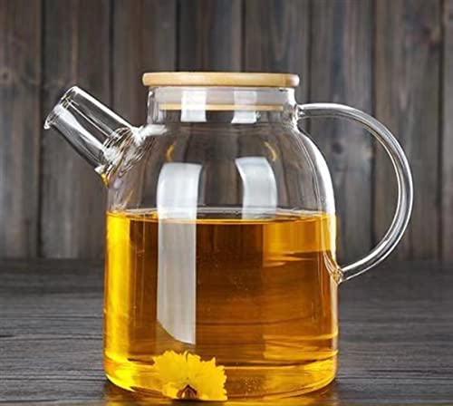 Tea Kettle,Heat-Resistant Glass Tea Pot,Borosilicate Glass Tea Maker with Bamboo Lid,1.6L Stovetop Safe Glass Teapot for Loose Leaf and Blooming Tea (Clear-1.6L)