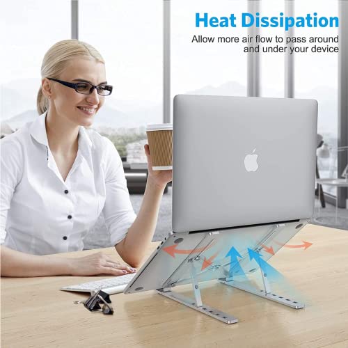 Adjustable Laptop Stand, Portable Aluminium Laptop Riser Laptop Holder for Desk, Foldable Ventilated Cooling Computer Support Stand for Apple MacBook Pro/Air, HP, Sony, Dell