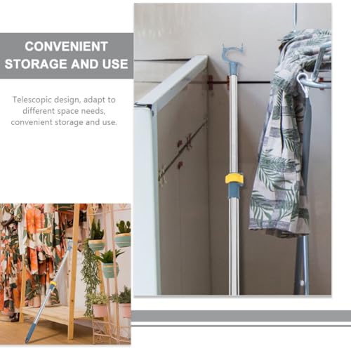 Cabilock Reach Hook, Telescopic Clothes Pole Long Reach Stick Stainless Steel Closet Pole Clothesline Pole Hooks Garment Pole for Balcony Closet Closet Shelf Blue