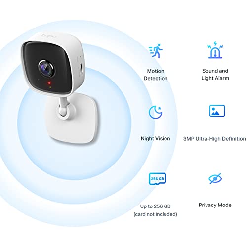 Tapo TP-Link Mini Smart Security Camera, Indoor CCTV, Works with Alexa&Google Home, No Hub Required, 3MP(2304 × 1296) High Definition, 2-Way Audio, Night Vision, SD Storage, Device Sharing( C110)