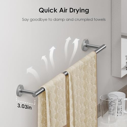 Joyzzz Towel Bar, 40cm Stainless Steel Towel Bar, Brushed Nickel Hand Towel Holder, Waterproof Rustproof Wall Mounted Towel Bar, Modern Design Towel Racks Suitable for Bathroom, Kitchen, RV (Silver)