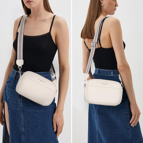 Crossbody Bag for Women Genuine Leather Wide Strap Shoulder Bag Purse Trendy Design Camera Crossbody Purse Top Zip