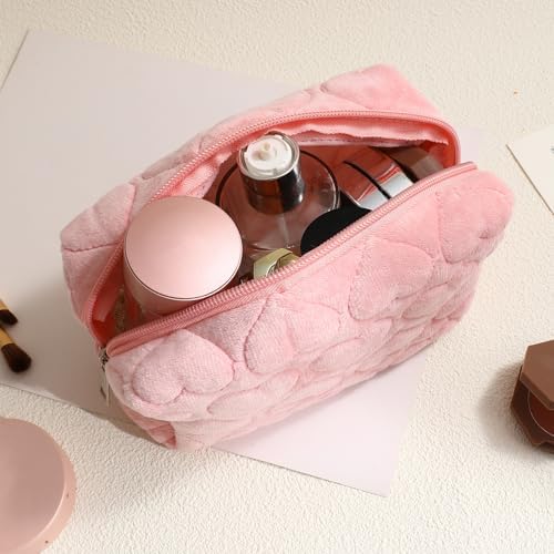 LYDZTION Plush Makeup Bag Cosmetic Bag for Women,Zipper Large Solid Color Travel Toiletry Bag Travel Make Up Toiletry Bag Washing Pouch, white