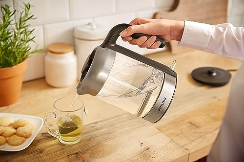 Philips Glass Kettle Series 5000-2200W, 1.7L, Blue Light Indicator, Removable lid, Metal/Transparent - HD9339/81
