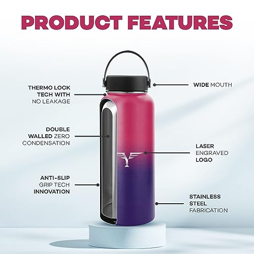 32OZ Insulated Water Bottle Double Wall 18/8 Stainless Steel Water Bottle With Straw Water Bottle For Kids School Sports Water Bottle 1l Thermos Flask Hot Water Bottles For Gym Bottle