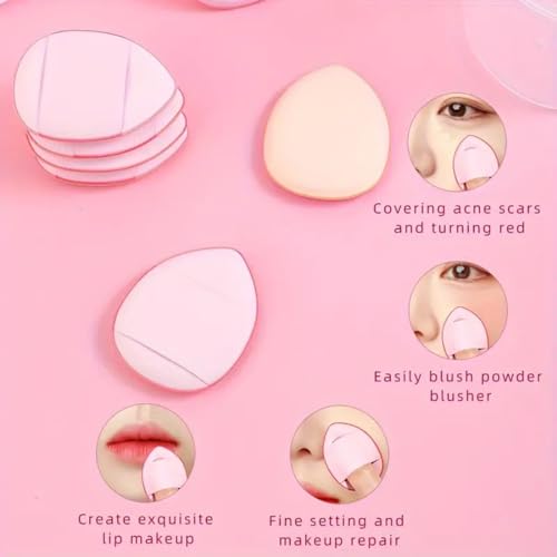 Pack Of 5 Mini Finger Powder Puff Applicator Makeup Sponge Set, Reusable Soft Plush Cosmetic Foundation Tools Face Make Up Wet Dry Use for Concealer, Suitable Beauty Blender (Pink)