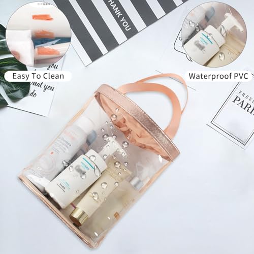 onemoky Travel Toiletry Bag, Clear Makeup Bag for Women, TSA Approved Toiletry Bag, Waterproof Clear Bag Cosmetic Pouch, Transparent Makeup Organizer, Carry on Airport Airline Compliant, Beige