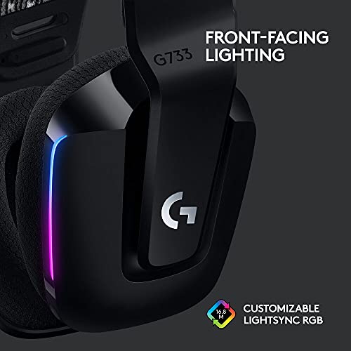 Logitech G Logitech G733 LIGHTSPEED Wireless Gaming Headset with suspension headband, LIGHTSYNC RGB, Blue VO!CE mic technology and PRO-G audio drivers - Black