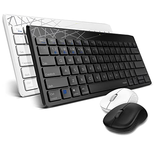 Rapoo 8000M Accessory Set for Computer, Keyboard and Mouse Wireless, Multi Mode, Wireless, USB, 2.4GHz, Bluetooth, Multimedia Buttons, 1300 DPI, Black