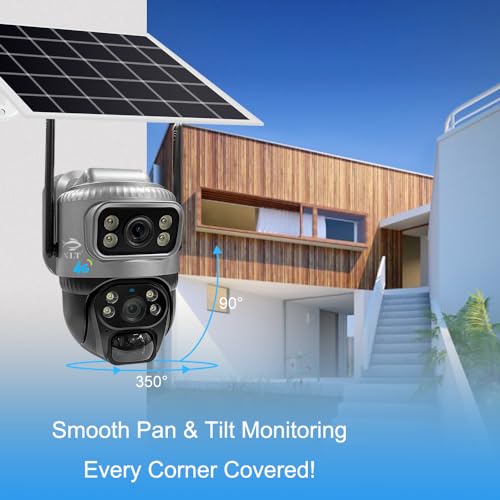 XLT 4G Sim Card Solar Camera PTZ 360°View Solar Powered Outdoor Security Camera with Dual Lens Night Vision, AI Human Detection, Two Way Audio, IP66 Works with Apps - 3MP