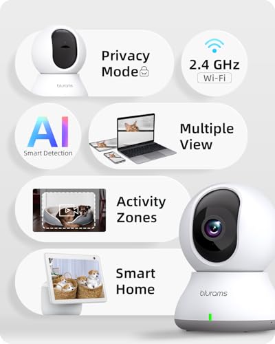 Blurams 2k Home Security Camera With Audio, 360 Degree View & Phone App - Indoor Camera 2-Way Audio, Motion Tracking, IR Night Vision & Privacy Mode Perfect Baby Monitor, Dog Camera works with Alexa