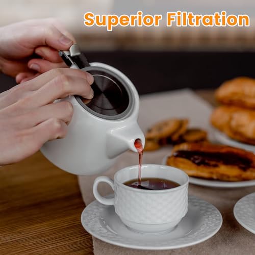 SPNOR Tea Pot, Ceramic Loose Leaf Teapot 500ml, Water Pot Infuser Strainer and Lid, Small Porcelain Tea Pot, Coffee Pot 18.6 Oz â€“ White