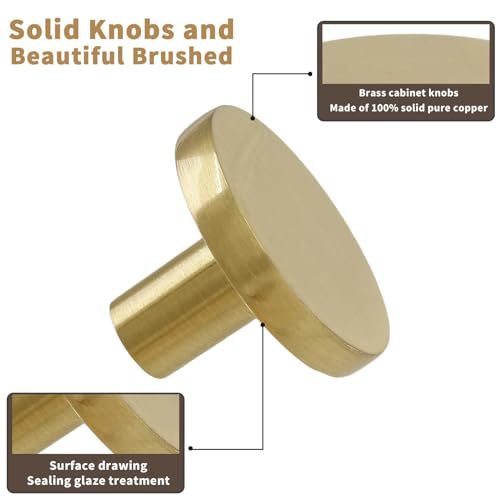 GEPAS 6pcs Gold Cabinet Knobs, Zinc Alloy Brushed Brass Cabinet Ring Pulls Dresser Handles Furniture Hardware for Kitchen Cupboard Drawers Closet Door,Easy to Install (Style1)