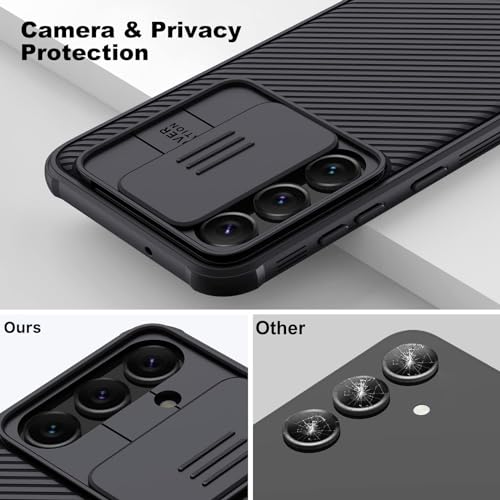 For Samsung Galaxy A55 Case, Camera Lens Protection Slide Cover Mobile Phone Case, TPU Shockproof Airbag Bumper Back Cover, Anti-Fingerprint Slim Fit Protective Casing (Black)