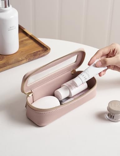Small Cosmetic Bag for Purse Mini Makeup Bag for School Cute Clear Make Up Pouch for Travel Tiny Leather White Make Up Organizer Case for Backpack Toiletry Bag Waterproof Square Pouch with Zipper