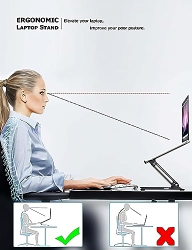 Gulf Tech® Laptop Stand (Z Stand, Black) With Cleaning Cloth - Ergonomic Portable Computer Stand - Adjustable Laptop Stand With Anti Slip Pads and Air Ventilation - Foldable Laptop Holder