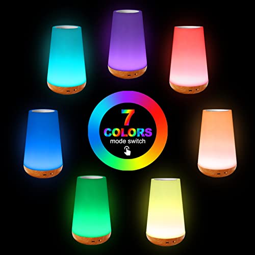 SKY-TOUCH LED Bedside Lamp, Colorful Night Light, Rechargeable Dimmable Color USB Night Lamp with Touch Control Adjustable Brightness Remote Control for Bedroom, Kid's Room and Living Room