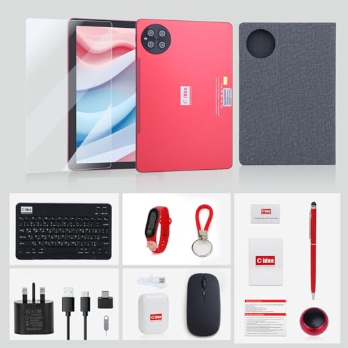 C idea 10.1 inch Tablet,8GB Tablet PC with Android 13,Dual SIM,5G LTE 1280x800 IPS HD Touch Screen,Long Lasting Battery Tablet,CM8800 Plus (Red)